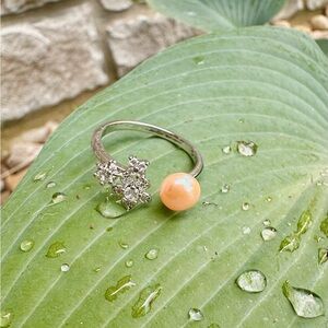 Freshwater Pearl Ring with CZ diamonds